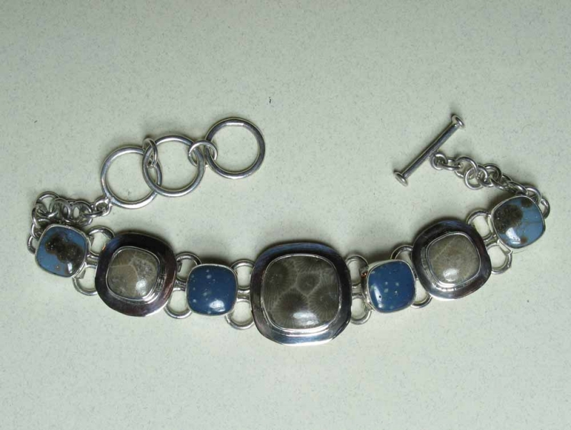 Leland Blue and Petoskey Stone Link  Bracelet